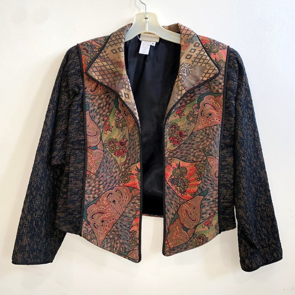 Coldwater Creek Jacquard Boho Black Floral Jacket with Pockets